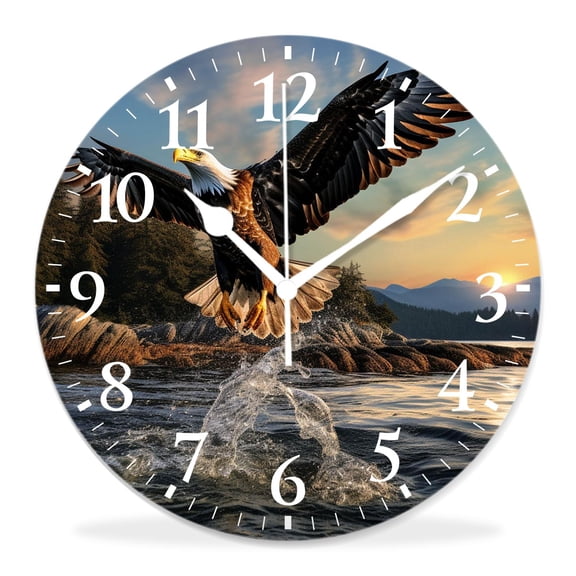 12 Inch Wall Clock Battery Operated Silent Clock Decorative for Office, Kitchen, Outdoor, Living Room，Bald Eagle Landing Blue Ocean Creative