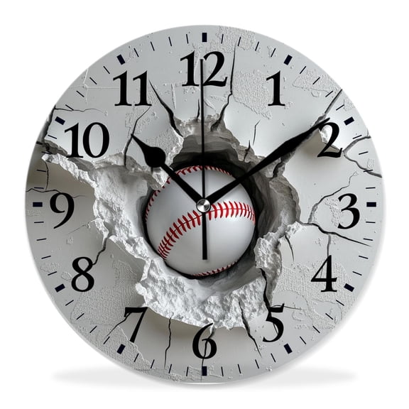 12 Inch Wall Clock Battery Operated Silent Clock Decorative for Office, Kitchen, Outdoor, Living RoomBaseball Elegant