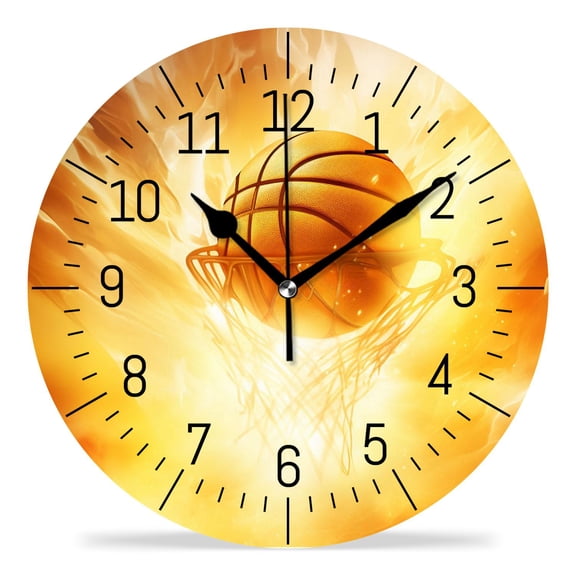 12 Inch Wall Clock Battery Operated Silent Clock Decorative for Office, Kitchen, Outdoor, Living RoomBasketball Abstract Sport Design