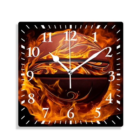 12 Inch Wall Clock Battery Operated Silent Clock Decorative for Office, Kitchen, Outdoor, Living Room，Basketball Flying Black Pattern