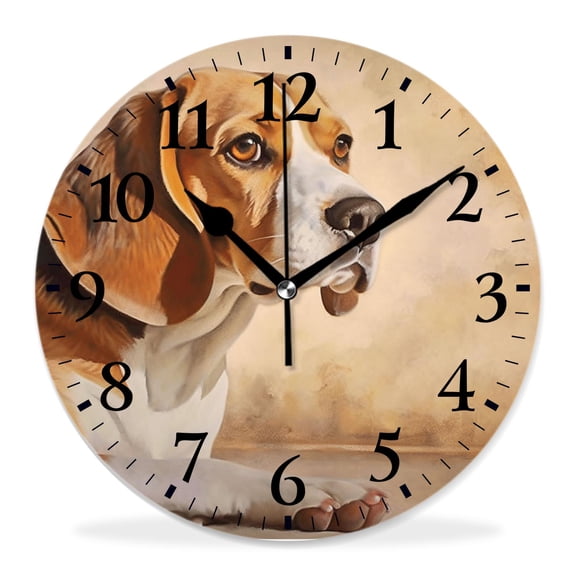 12 Inch Wall Clock Battery Operated Silent Clock Decorative for Office, Kitchen, Outdoor, Living Room，Beagle Dog Vintage Lovely Art