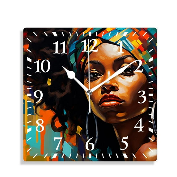12 Inch Wall Clock Battery Operated Silent Clock Decorative for Office, Kitchen, Outdoor, Living Room,Beautiful African Woman Drawing