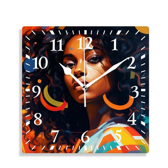 12 Inch Wall Clock Battery Operated Silent Clock Decorative for Office, Kitchen, Outdoor, Living Room，Beautiful African Woman Picture
