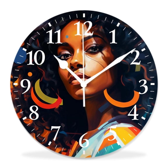 12 Inch Wall Clock Battery Operated Silent Clock Decorative for Office, Kitchen, Outdoor, Living Room，Beautiful African Woman Picture