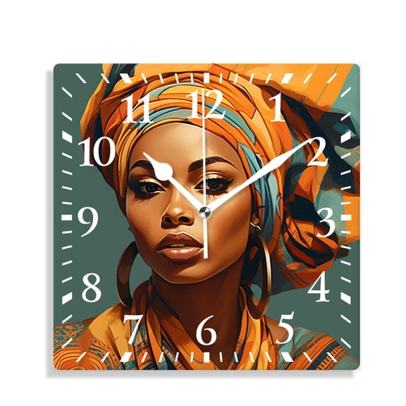 12 Inch Wall Clock Battery Operated Silent Clock Decorative for Office, Kitchen, Outdoor, Living Room，Beautiful African Woman Striped Print
