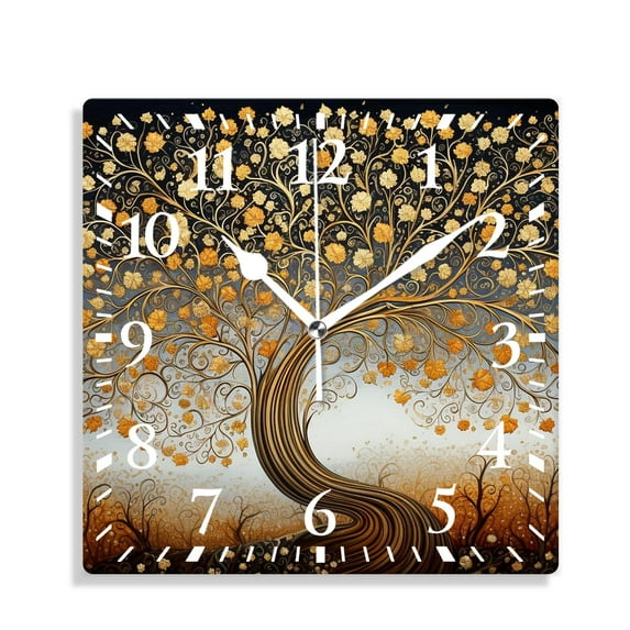 12 Inch Wall Clock Battery Operated Silent Clock Decorative for Office, Kitchen, Outdoor, Living Room,Beautiful Autumn Tree with Fall Leaves Print