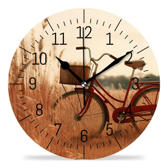 12 Inch Wall Clock Battery Operated Silent Clock Decorative for Office, Kitchen, Outdoor, Living Room,Beautiful Bicycle Sunset Landscape Nature Print