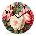 thumbnail image 1 of 12 Inch Wall Clock Battery Operated Silent Clock Decorative for Office, Kitchen, Outdoor, Living Room，Beautiful Bouquets of Roses Lovely Drawing, 1 of 4