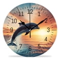 thumbnail image 1 of 12 Inch Wall Clock Battery Operated Silent Clock Decorative for Office, Kitchen, Outdoor, Living Room，Beautiful Dolphin Sunset Ocean Sea Creative, 1 of 5