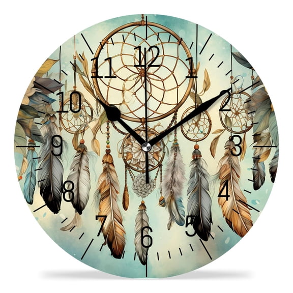12 Inch Wall Clock Battery Operated Silent Clock Decorative for Office, Kitchen, Outdoor, Living RoomBeautiful Dream Catcher Creative