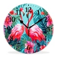 thumbnail image 1 of 12 Inch Wall Clock Battery Operated Silent Clock Decorative for Office, Kitchen, Outdoor, Living Room，Beautiful Flowers and Flamingos Design, 1 of 4