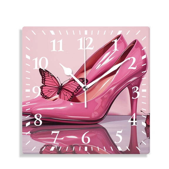 12 Inch Wall Clock Battery Operated Silent Clock Decorative for Office, Kitchen, Outdoor, Living RoomBeautiful High Heel Shoes Butterfly Cute
