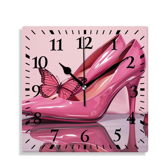 12 Inch Wall Clock Battery Operated Silent Clock Decorative for Office, Kitchen, Outdoor, Living RoomBeautiful High Heel Shoes Butterfly Cute