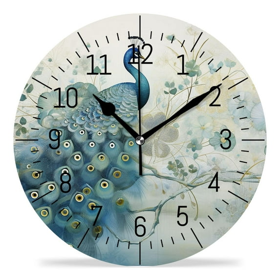 12 Inch Wall Clock Battery Operated Silent Clock Decorative for Office, Kitchen, Outdoor, Living Room,Beautiful Peacock Image