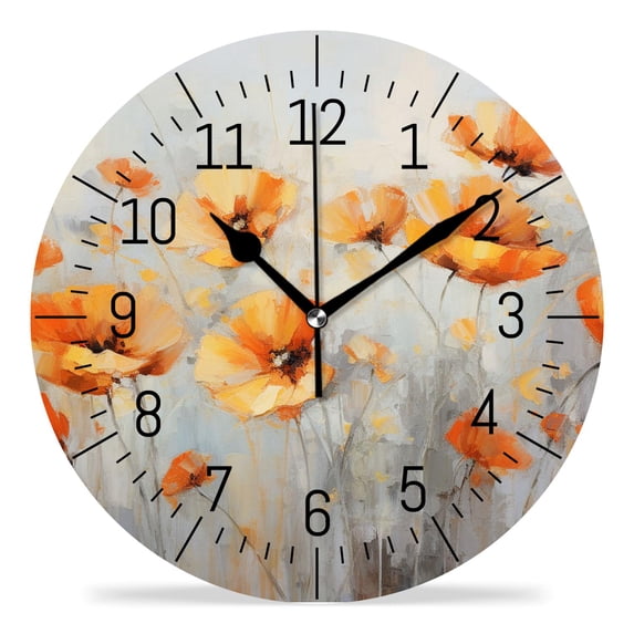 12 Inch Wall Clock Battery Operated Silent Clock Decorative for Office, Kitchen, Outdoor, Living Room,Beautiful Red Poppies Flowers Painting