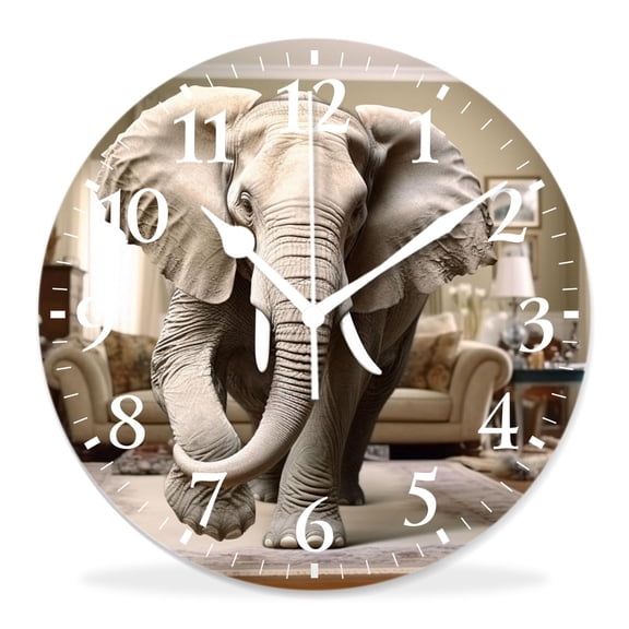 12 Inch Wall Clock Battery Operated Silent Clock Decorative for Office, Kitchen, Outdoor, Living RoomBig Elephant Animal Lovely