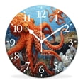 thumbnail image 1 of 12 Inch Wall Clock Battery Operated Silent Clock Decorative for Office, Kitchen, Outdoor, Living Room，Big Red Octopus Beautiful Design, 1 of 4