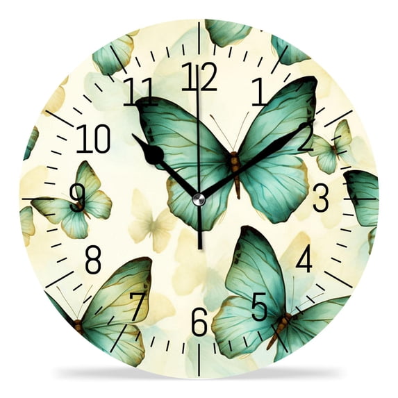 12 Inch Wall Clock Battery Operated Silent Clock Decorative for Office, Kitchen, Outdoor, Living Room,Bird Feather Butterfly Drawing