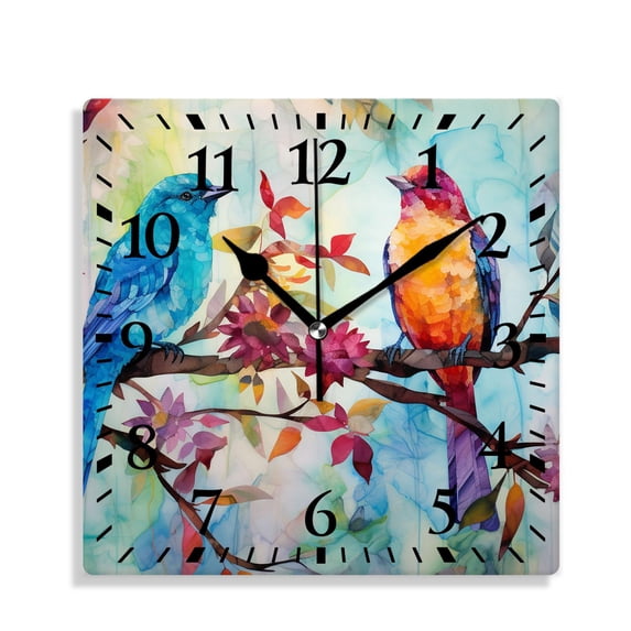 12 Inch Wall Clock Battery Operated Silent Clock Decorative for Office, Kitchen, Outdoor, Living Room,Birds Butterfly and Leaves Vintage Colorful