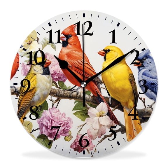 12 Inch Wall Clock Battery Operated Silent Clock Decorative for Office, Kitchen, Outdoor, Living RoomBirds Red Flower Tree 3D Print