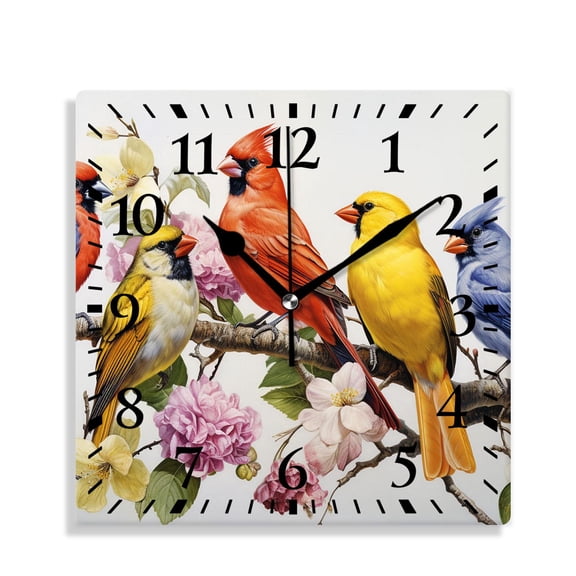 12 Inch Wall Clock Battery Operated Silent Clock Decorative for Office, Kitchen, Outdoor, Living RoomBirds Red Flower Tree 3D Print