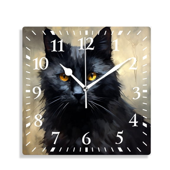 12 Inch Wall Clock Battery Operated Silent Clock Decorative for Office, Kitchen, Outdoor, Living RoomBlack Cat Kitten Maine Coon Animal Pattern
