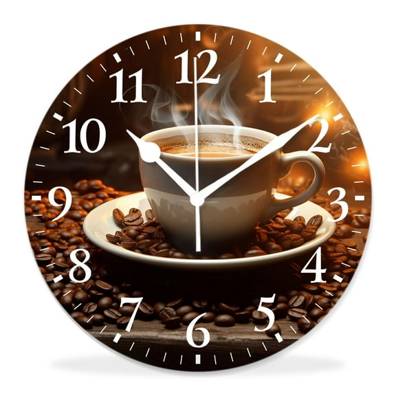12 Inch Wall Clock Battery Operated Silent Clock Decorative for Office, Kitchen, Outdoor, Living RoomBlack Coffee in A Cup Beautiful Pattern