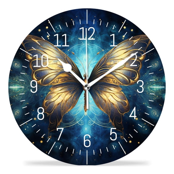 12 Inch Wall Clock Battery Operated Silent Clock Decorative for Office, Kitchen, Outdoor, Living Room,Blue Butterfly Beautiful