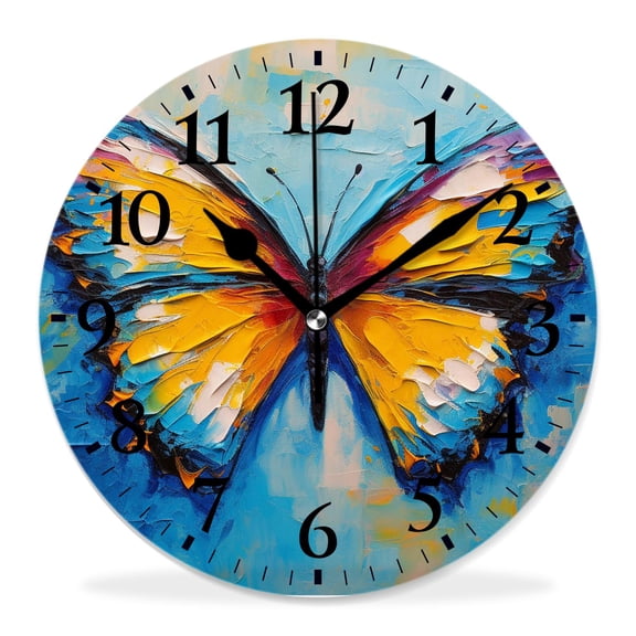 12 Inch Wall Clock Battery Operated Silent Clock Decorative for Office, Kitchen, Outdoor, Living Room,Blue Butterfly Pattern