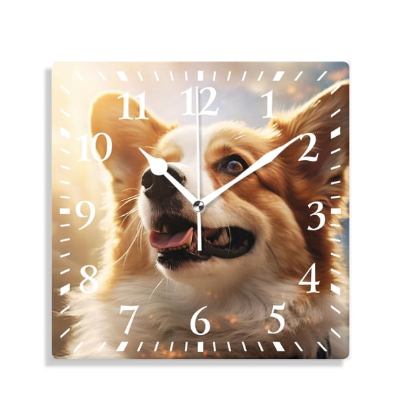 12 Inch Wall Clock Battery Operated Silent Clock Decorative for Office, Kitchen, Outdoor, Living Room，Breed Welsh Corgi Dog Exquisite