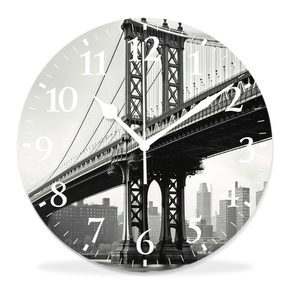 12 Inch Wall Clock Battery Operated Silent Clock Decorative for Office, Kitchen, Outdoor, Living RoomBridge of New York Vintage East River Drawing