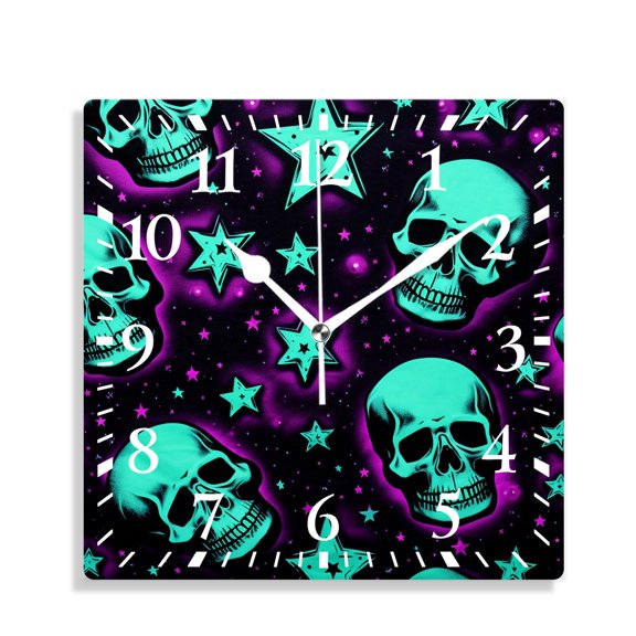 12 Inch Wall Clock Battery Operated Silent Clock Decorative for Office, Kitchen, Outdoor, Living RoomBright Skeleton Skulls Stars Creative