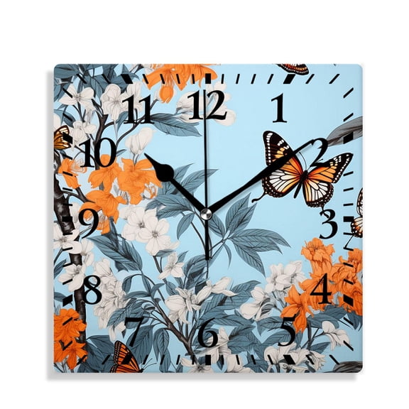 12 Inch Wall Clock Battery Operated Silent Clock Decorative for Office, Kitchen, Outdoor, Living RoomButterflies Sunflower 3D Pattern