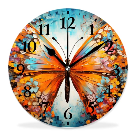 12 Inch Wall Clock Battery Operated Silent Clock Decorative for Office, Kitchen, Outdoor, Living Room,Butterflies and Flowers Pattern