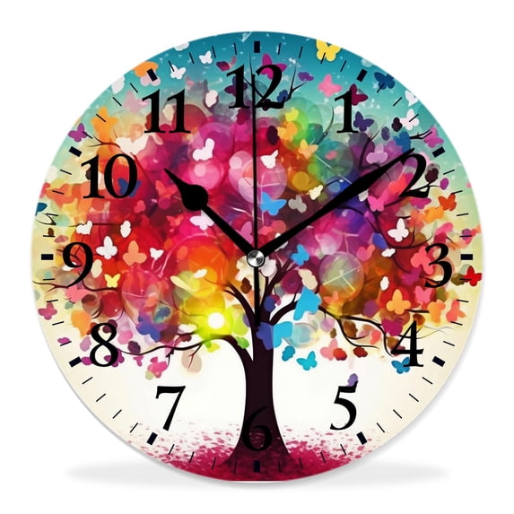 12 Inch Wall Clock Battery Operated Silent Clock Decorative for Office, Kitchen, Outdoor, Living Room,Butterfly Tree Cute Design