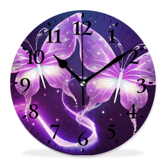 12 Inch Wall Clock Battery Operated Silent Clock Decorative for Office, Kitchen, Outdoor, Living Room,Butterfly with Glowing Firework Exquisite Art