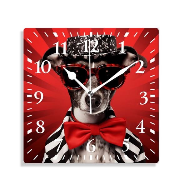 12 Inch Wall Clock Battery Operated Silent Clock Decorative for Office, Kitchen, Outdoor, Living Room,Cartoon Puppy Dog with Glasses Striped Style
