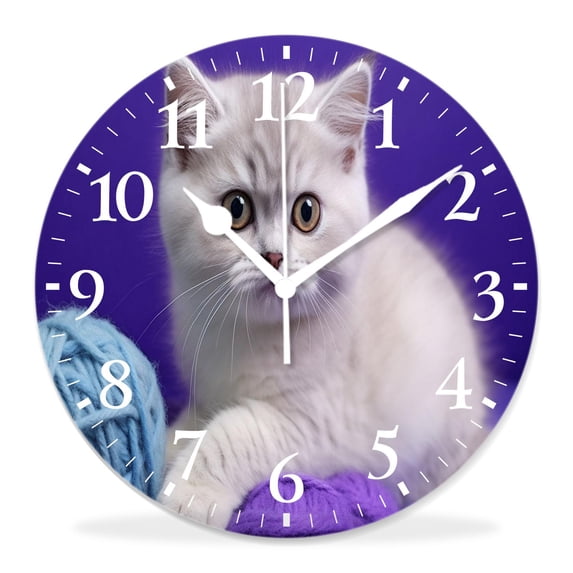 12 Inch Wall Clock Battery Operated Silent Clock Decorative for Office, Kitchen, Outdoor, Living Room,Cat Animal Beautiful Design