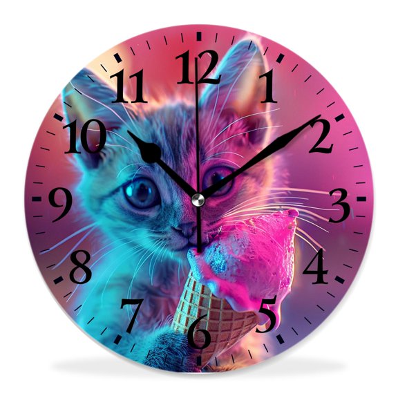 12 Inch Wall Clock Battery Operated Silent Clock Decorative for Office, Kitchen, Outdoor, Living RoomCat Fun Exquisite
