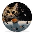 thumbnail image 1 of 12 Inch Wall Clock Battery Operated Silent Clock Decorative for Office, Kitchen, Outdoor, Living Room，Cat in Bath with Goldfish Bubble Painting, 1 of 4