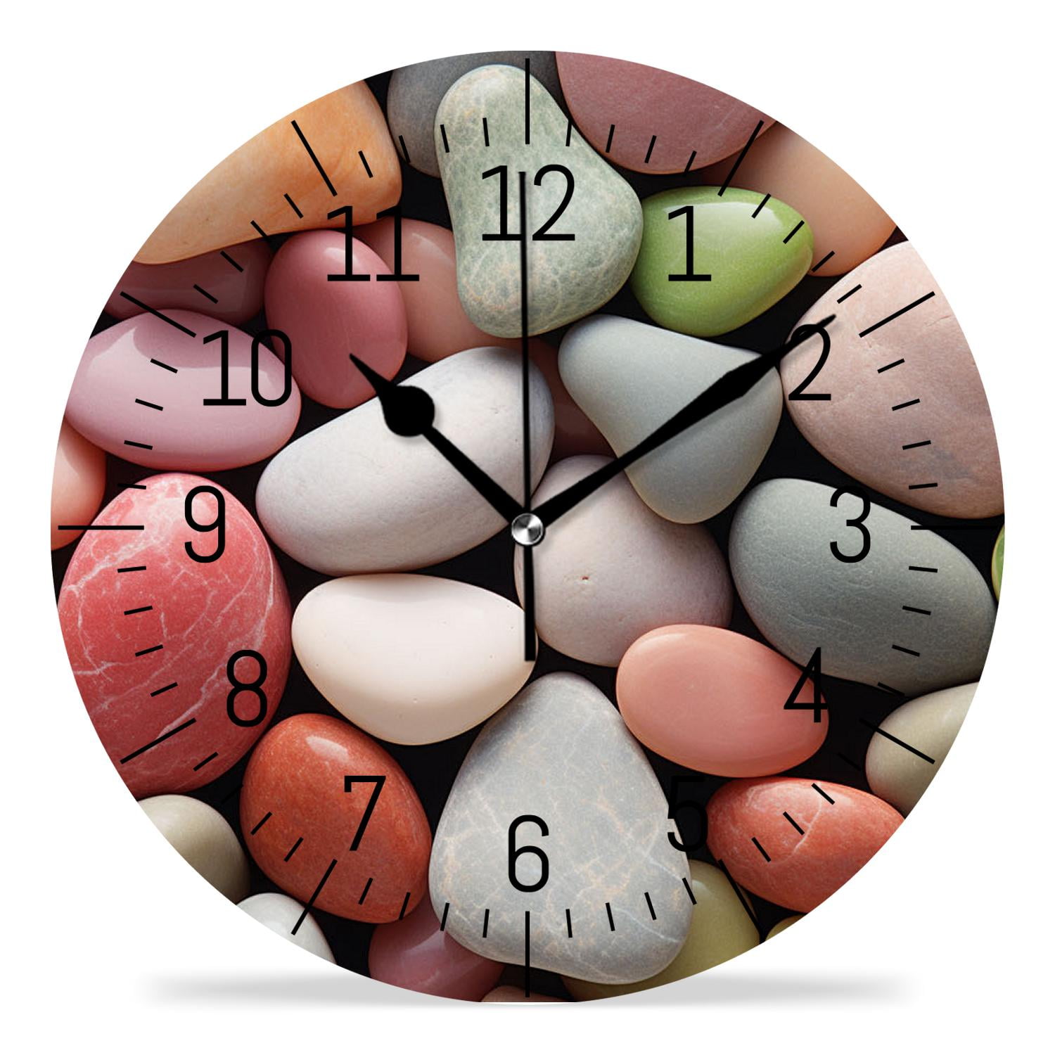 12 Inch Wall Clock Battery Operated Silent Clock Decorative for Office, Kitchen, Outdoor, Living Room，Cobble Stone Picture