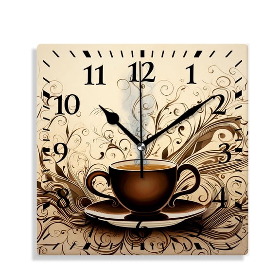 12 Inch Wall Clock Battery Operated Silent Clock Decorative for Office, Kitchen, Outdoor, Living Room，Coffee Bean Coffee Drawing