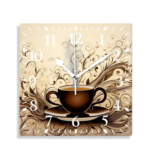 12 Inch Wall Clock Battery Operated Silent Clock Decorative for Office, Kitchen, Outdoor, Living Room，Coffee Bean Coffee Drawing