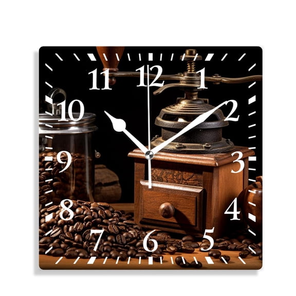 12 Inch Wall Clock Battery Operated Silent Clock Decorative for Office, Kitchen, Outdoor, Living RoomCoffee Bean Old Style Design