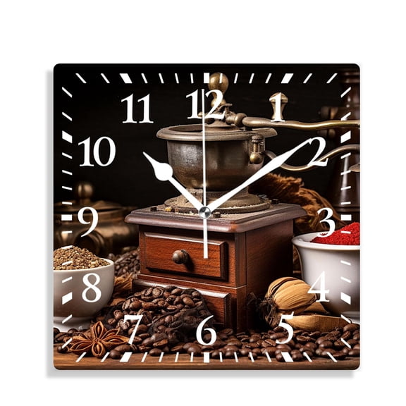 12 Inch Wall Clock Battery Operated Silent Clock Decorative for Office, Kitchen, Outdoor, Living Room，Coffee Cup Beans Grinder Style