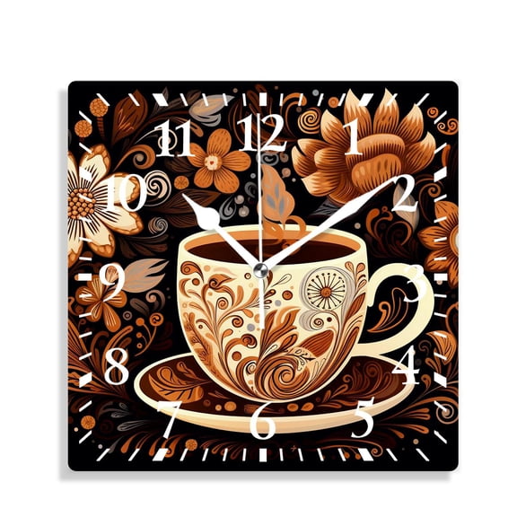 12 Inch Wall Clock Battery Operated Silent Clock Decorative for Office, Kitchen, Outdoor, Living RoomCoffee Tea Cup Art Creative Pattern