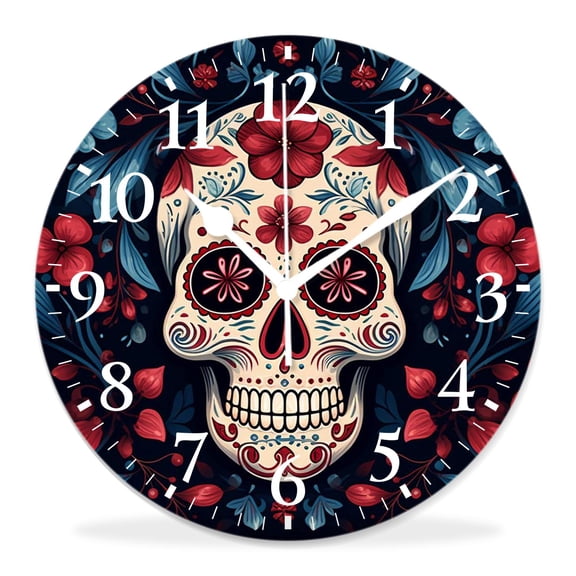 12 Inch Wall Clock Battery Operated Silent Clock Decorative for Office, Kitchen, Outdoor, Living RoomColor Cool Funny Skull Colorful