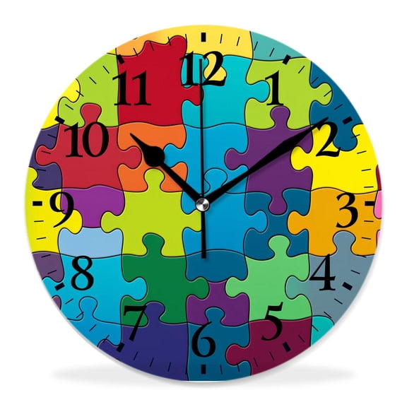 12 Inch Wall Clock Battery Operated Silent Clock Decorative for Office, Kitchen, Outdoor, Living RoomColor Puzzle Pattern Beautiful