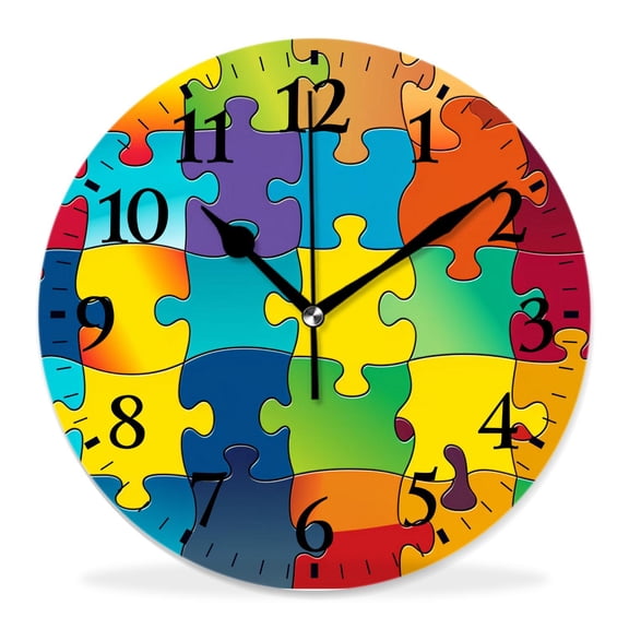 12 Inch Wall Clock Battery Operated Silent Clock Decorative for Office, Kitchen, Outdoor, Living RoomColor Puzzle Pattern Pattern