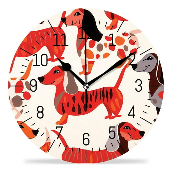 12 Inch Wall Clock Battery Operated Silent Clock Decorative for Office, Kitchen, Outdoor, Living Room，Colorful Dachshund Puppy Dog Art